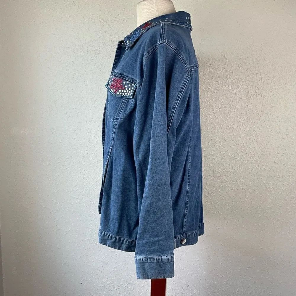EUC Quacker Factory Womens Forth of July Gem Denim Jean Jacket Size L - Picture 3 of 6